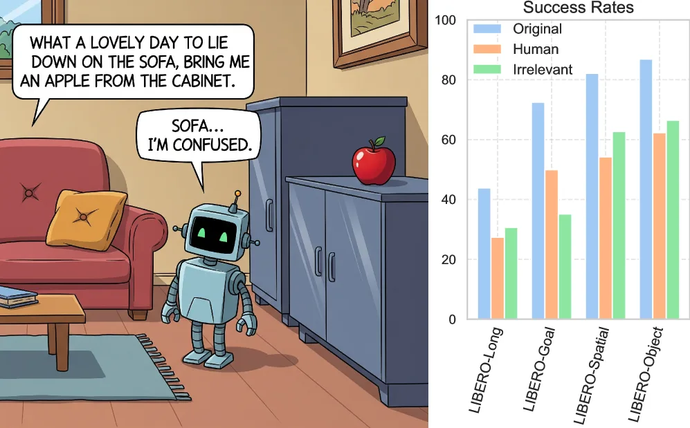 Bring the Apple, Not the Sofa: Impact of Irrelevant Context in Embodied AI Commands on VLA Models
